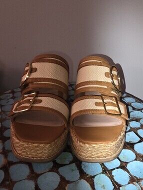 Kork Ease Women’s Raya Tan Espadrille Platform Slide Sandals with Buckle Straps